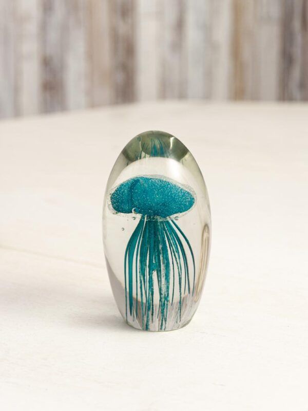 Chehoma Glass Paperweight with Blue Jellyfish