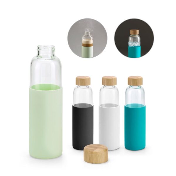 Glass bottle with bamboo lid
