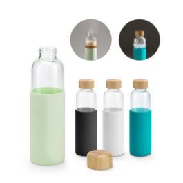 Γυάλινο μπουκάλι με καπάκι από bamboo WMG - 4699
